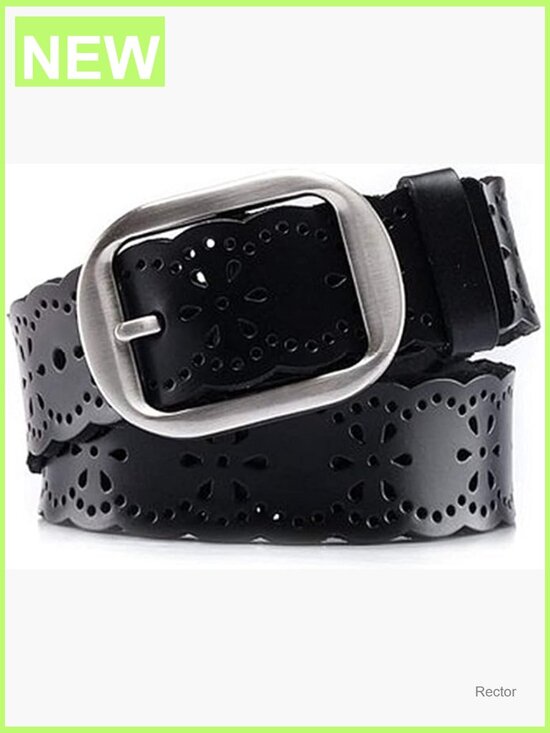 Women\'s Genuine Leather Wide Belt with Floral Cutouts main image 7